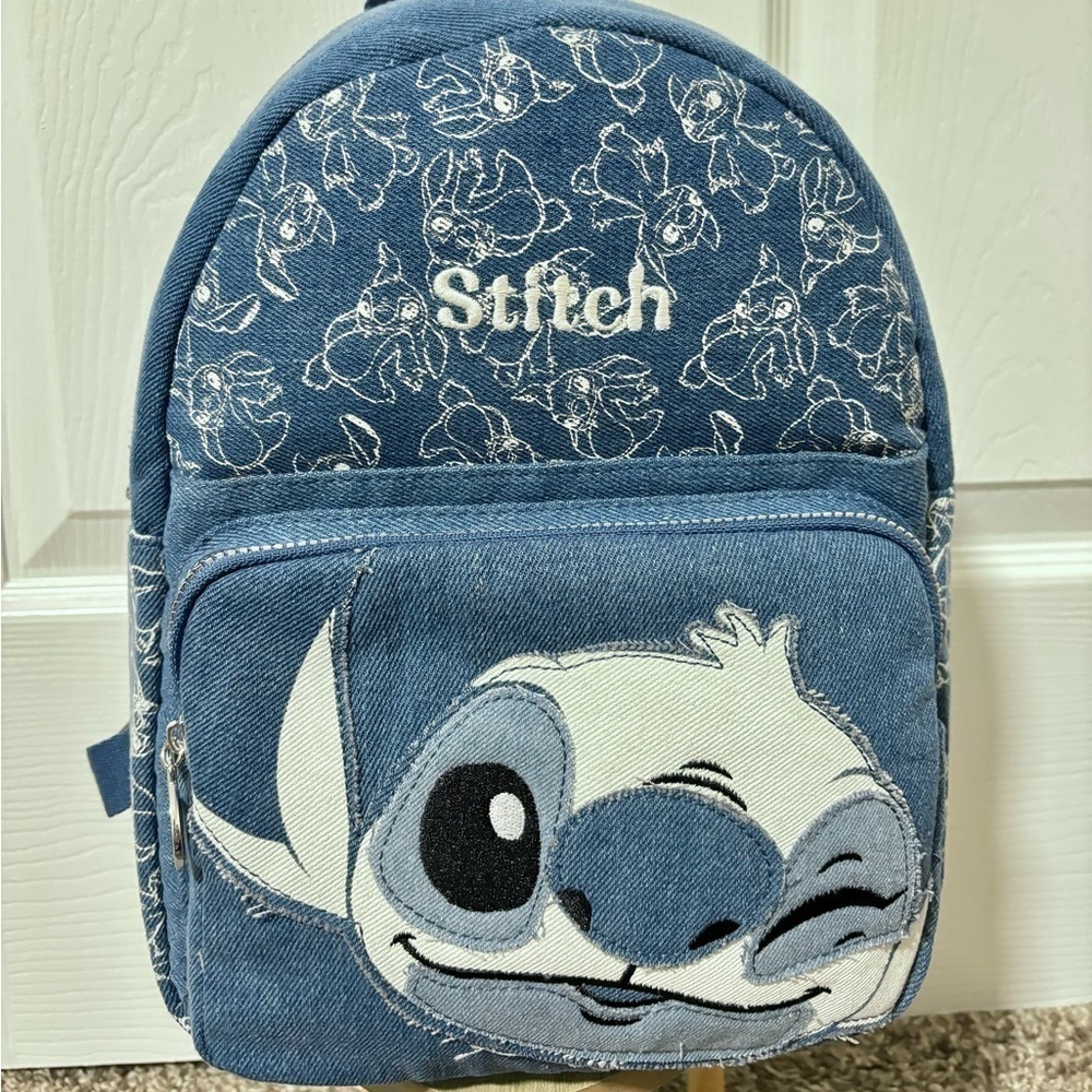 Disneys : Stitch Blue Denim Embroidered Backpack | NWT ✨ - Picture 3 of 12